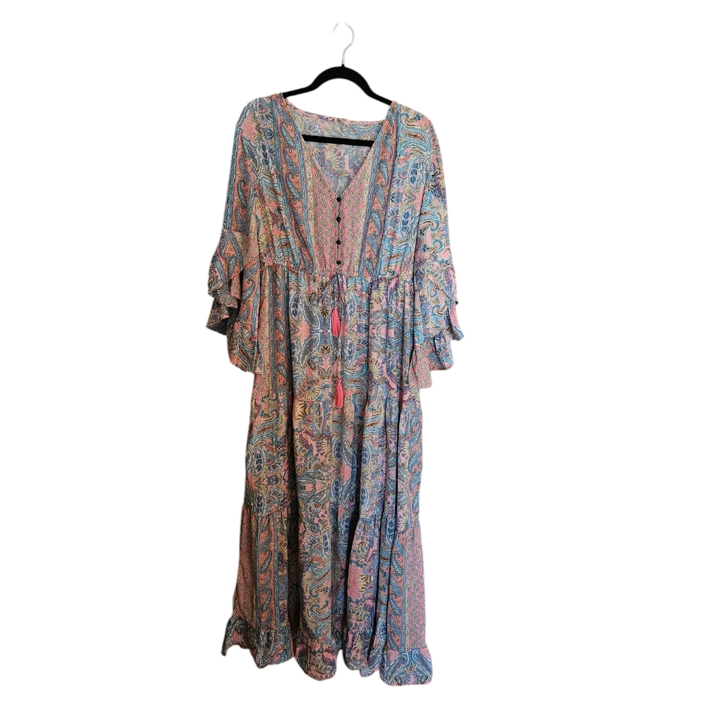 BOHO Maxi Dress Pink & Blue XL